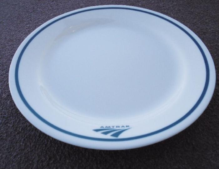 1 Corelle BLUE AMTRAK Dinnerware 9" LUNCH PLATE Railroad Train BLUE STRIPE *NEW