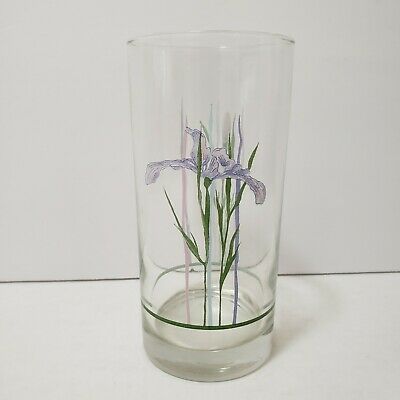 1 Corelle SHADOW IRIS 16-oz GLASS 6" Drink Tea Cooler Tumbler PURPLE Floral