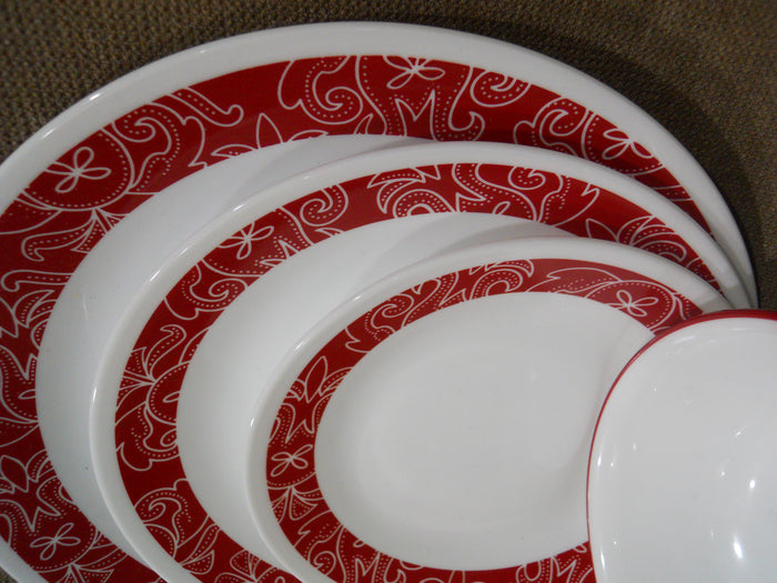 1 New Corelle BANDHANI 10.25" DINNER PLATE Dark Red White Paisley India Tie-Dye