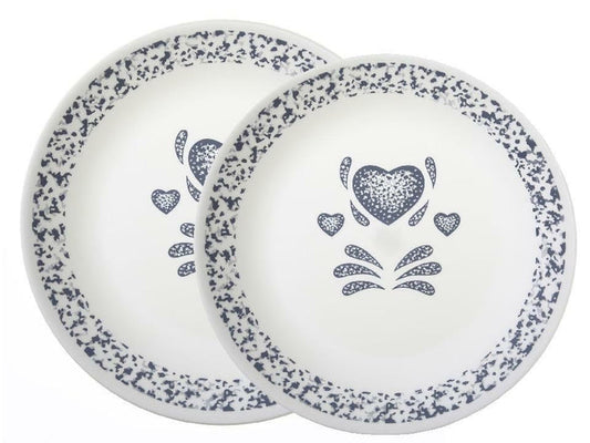 1 *NEW Corelle BLUE HEARTS 10 1/4 DINNER PLATE Sponge Motif Art Vitrelle Glass