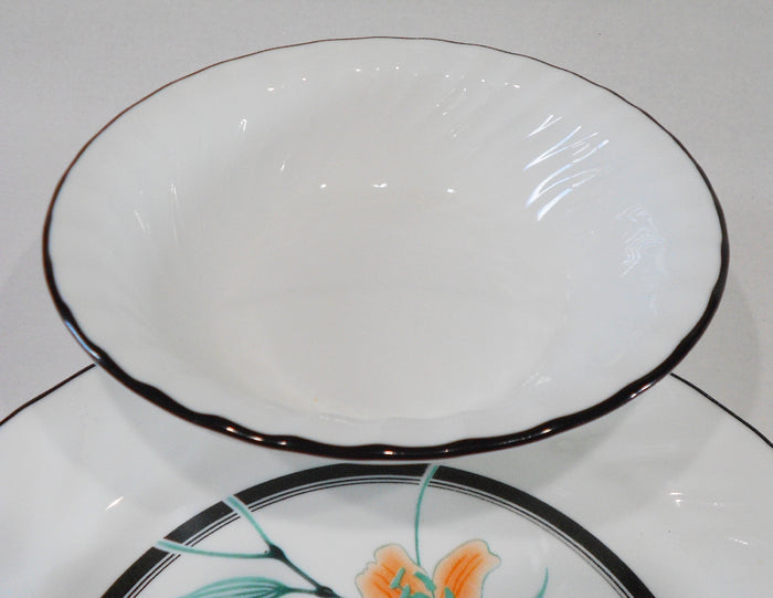 ❤️ 1 NRM Corelle TIGER LILY 18-oz SOUP BOWL Cereal Enhancements Black Swirl Rim