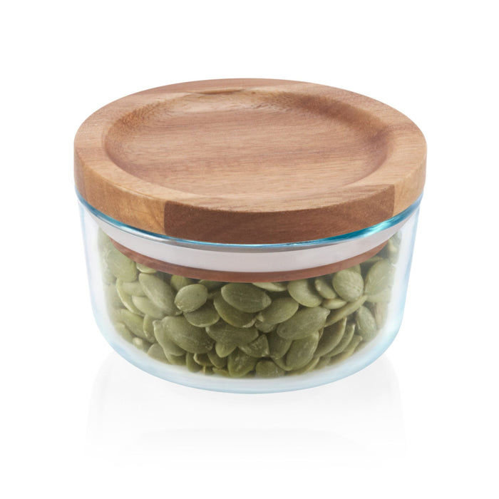 1 PYREX 1 CUP Glass Food Storage Container w/ WOODEN LID & SEAL Dry Goods, Crafts