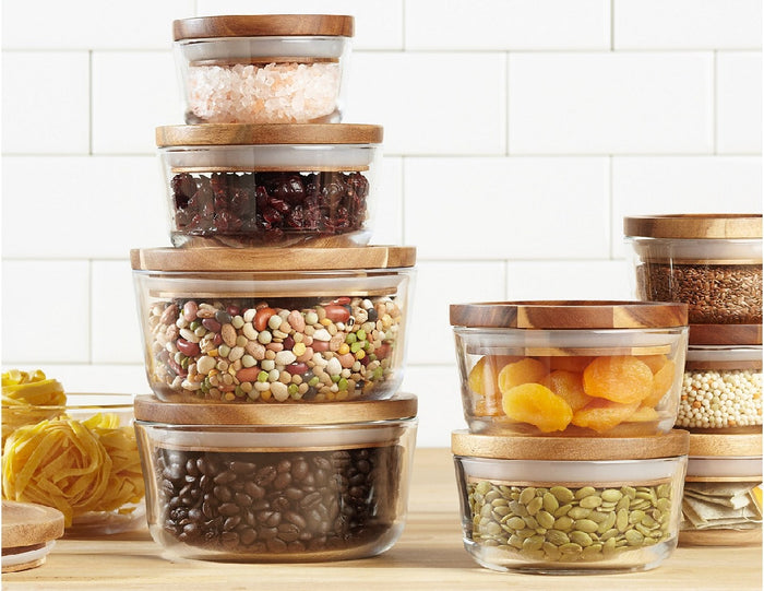 1 PYREX 1 CUP Glass Food Storage Container w/ WOODEN LID & SEAL Dry Goods, Crafts