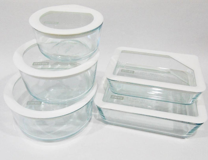 ❤️ 10-pc PYREX ULTIMATE Food Storage Container Set WHITE SILICONE & GLASS LIDS