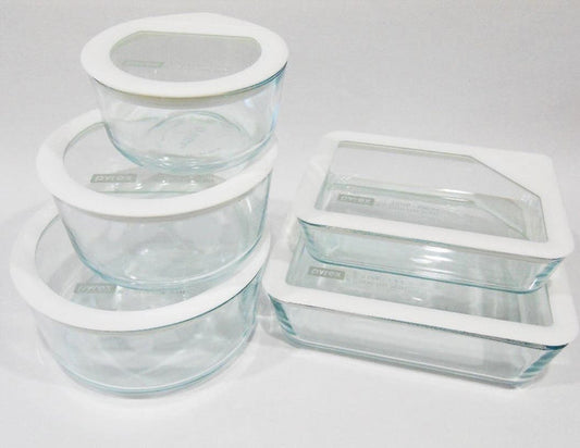 ❤️ 10-pc PYREX ULTIMATE Food Storage Container Set WHITE SILICONE & GLASS LIDS