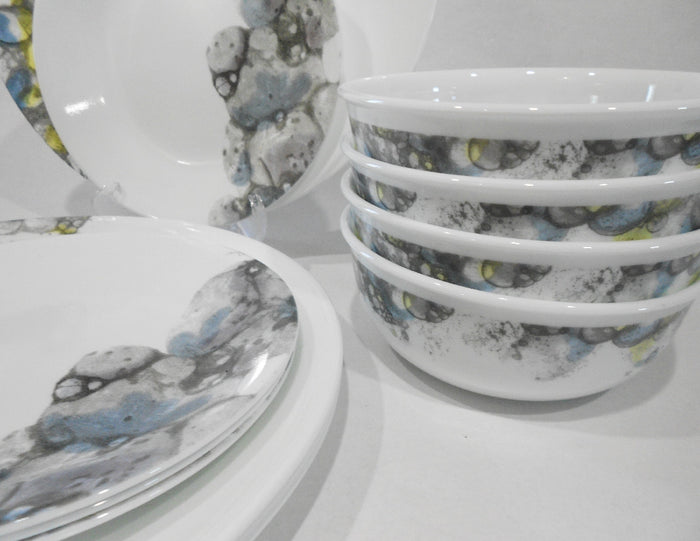 ❤️ 12-pc Corelle LUMOS Dinnerware Set / Sparkling Droplet Bubbles of Muted Colors