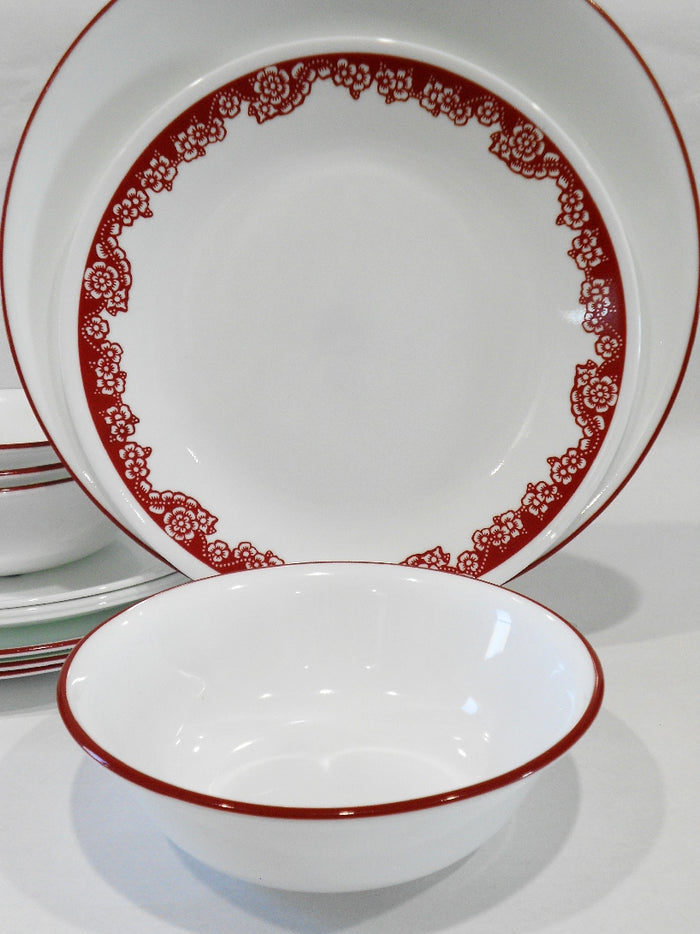 ❤️ 12-pc Corelle RED ROSE PARADE Dinnerware Set CHINESE New Year Flower Blossoms