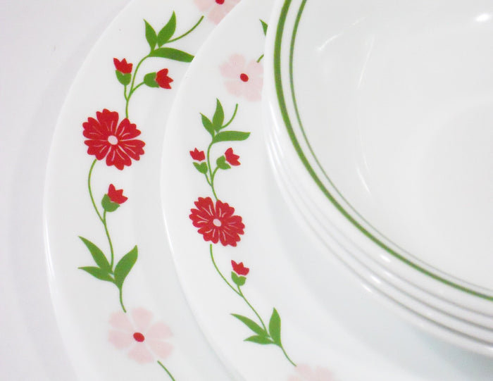 12-pc Corelle SPRING PINK DINNERWARE SET Dinner Bread Plates Bowls Red Floral