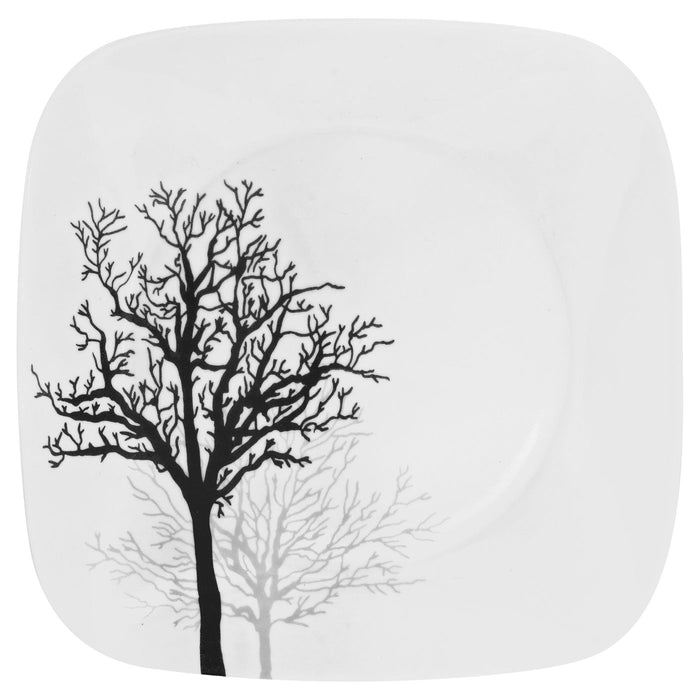 ❤️ 12-pc CORELLE Square TIMBER SHADOWS DINNERWARE SET *Black Grey Bare Trees