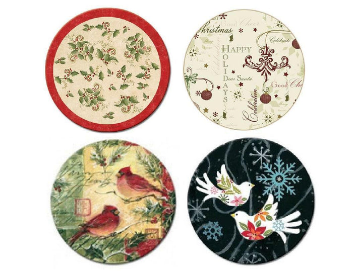 13" Tempered Glass CHRISTMAS LAZY SUSAN *Holly, Holiday Cheer, Cardinals, Doves
