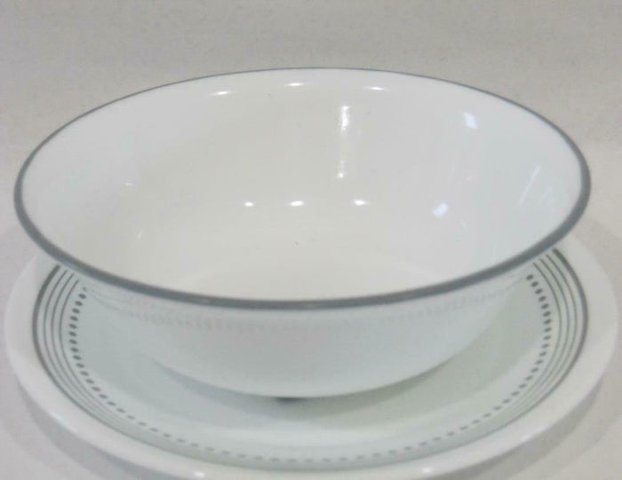 ❤️ 16-pc Corelle MYSTIC GRAY Dinnerware Set SOFT GREY BANDS & DOTS BORDER