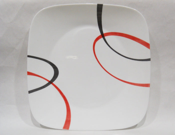 16-pc CORELLE Square FINE LINES DINNERWARE SET *Black Red Sweeping Arcs