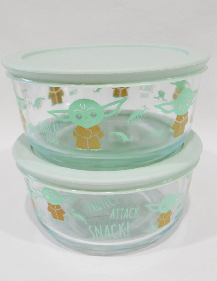 ❤️  2 Pyrex STAR WARS BABY YODA 4 Cup Storage Bowls MADALORIAN The Child Yumm & Snack