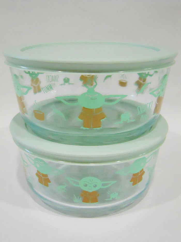 ❤️  2 Pyrex STAR WARS BABY YODA 4 Cup Storage Bowls MADALORIAN The Child Yumm & Snack