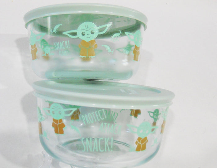 ❤️  2 Pyrex STAR WARS BABY YODA 4 Cup Storage Bowls MADALORIAN The Child Yumm & Snack