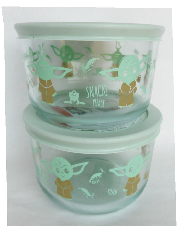 ❤️  2 Pyrex STAR WARS BABY YODA 4 Cup Storage Bowls MADALORIAN The Child Yumm & Snack