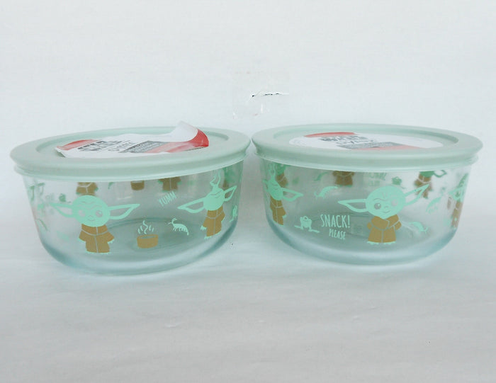 ❤️  2 Pyrex STAR WARS BABY YODA 4 Cup Storage Bowls MADALORIAN The Child Yumm & Snack