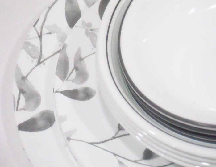 20-pc Corelle MISTY LEAVES DINNERWARE SET Plates Bowls & Mugs *Gray Grey Watercolors