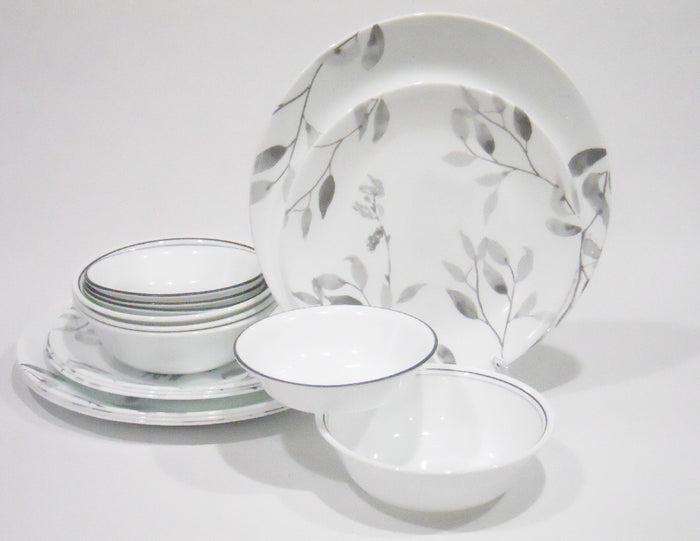 20-pc Corelle MISTY LEAVES DINNERWARE SET Plates Bowls & Mugs *Gray Grey Watercolors