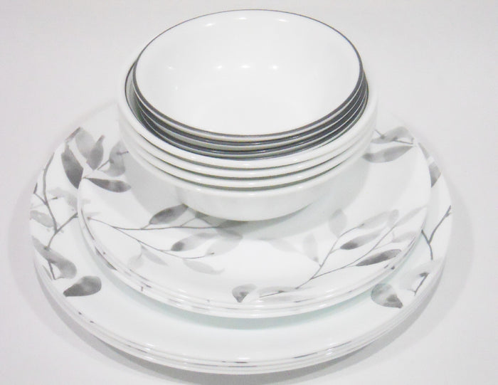 20-pc Corelle MISTY LEAVES DINNERWARE SET Plates Bowls & Mugs *Gray Grey Watercolors