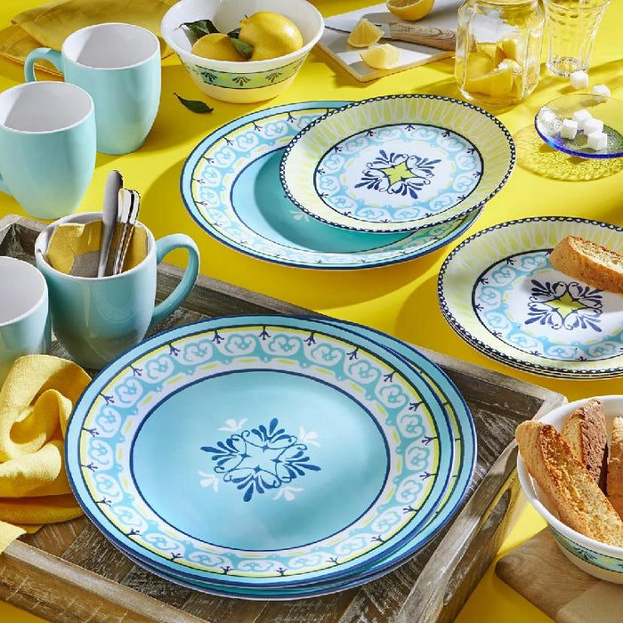 ❤️ 20-pc Corelle Signature SORRENTO DINNERWARE SET *Mediterranean Italy Turquoise Yellow