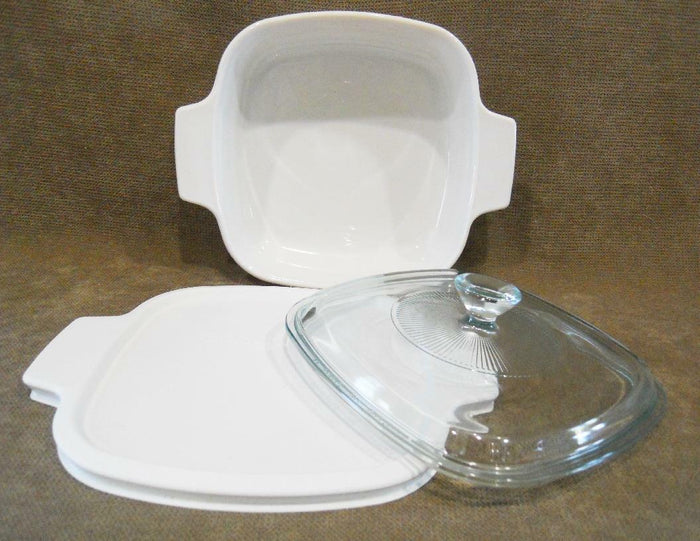 ❤️ 3-pc CORNINGWARE 1-Qt CASSEROLE & COVERS A-1-B Pyroceram Winter Frost White