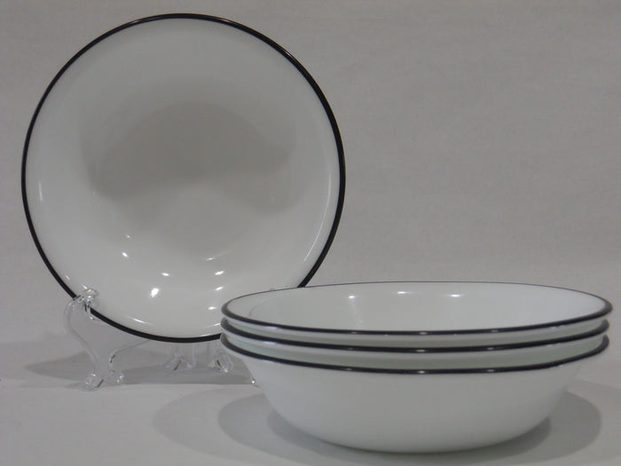 4 Corelle BLACK RIM 10-oz DESSERT BOWLS Fruit Sauce *Inked Poppy Brasserie Noir Cusco