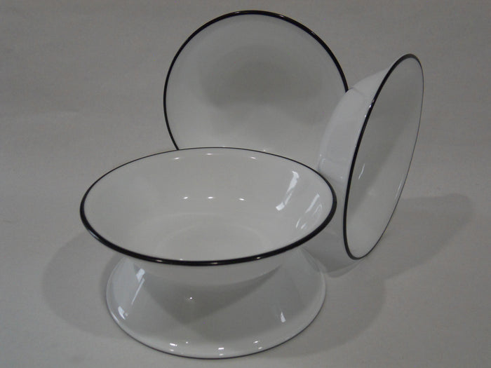 4 Corelle BLACK RIM 10-oz DESSERT BOWLS Fruit Sauce *Inked Poppy Brasserie Noir Cusco