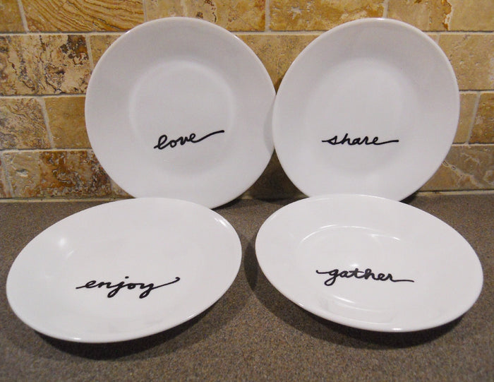 4 Corelle CELEBRATIONS THANKFUL 6 3/4" Appetizer Plates LOVE SHARE GATHER ENJOY