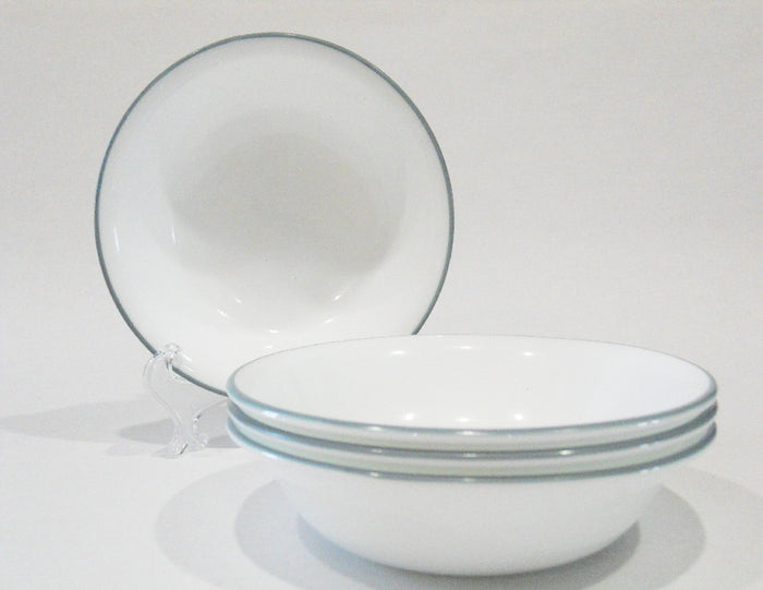 4 Corelle MEDIUM GRAY RIM 10-oz DESSERT BOWLS Fruit Sauce *Brushed Silver Prairie