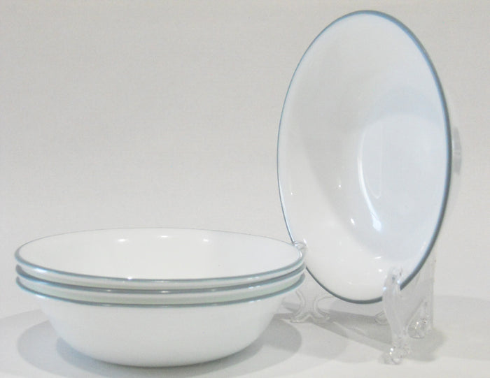 4 Corelle MEDIUM GRAY RIM 10-oz DESSERT BOWLS Fruit Sauce *Brushed Silver Prairie