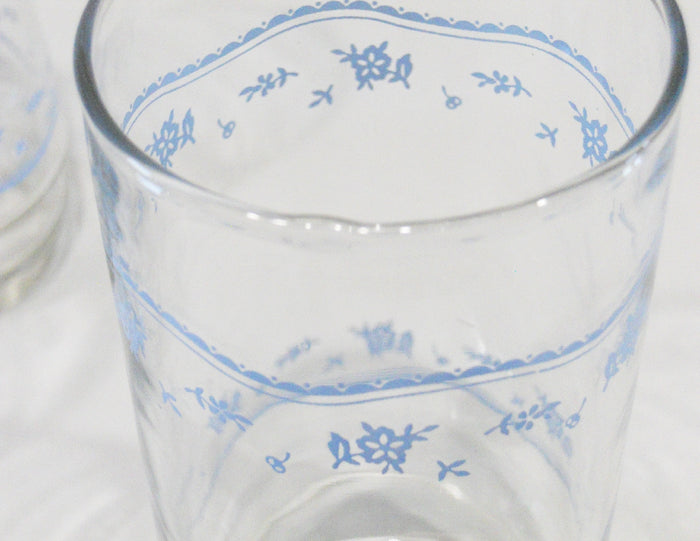 4 Corelle MORNING BLUE Floral 16-oz GLASSES 5 7/8" Iced Tea Pedestal Tumblers