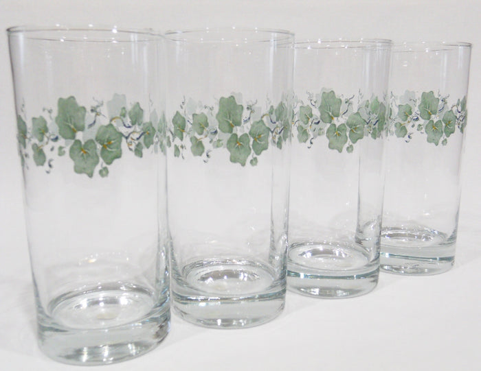 4 NEW Corelle CALLAWAY 16-oz GLASSES Glassware Cooler Tumblers Green Ivy Leaves