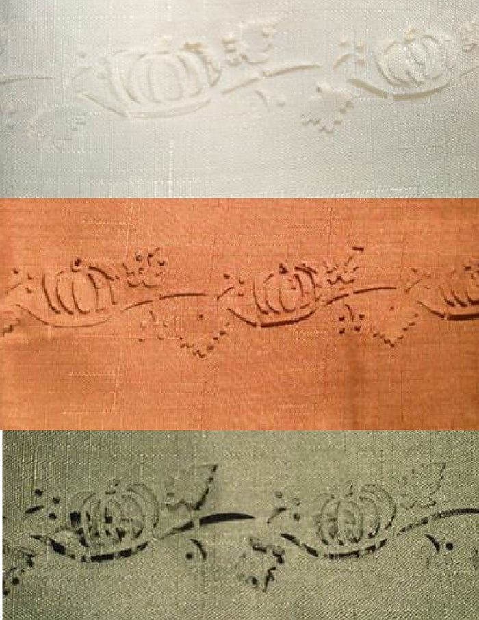 4-pk PUMPKIN HARVEST Laser Cut 17x17 DINNER NAPKINS Choose: IVORY ORANGE or DILL GREEN