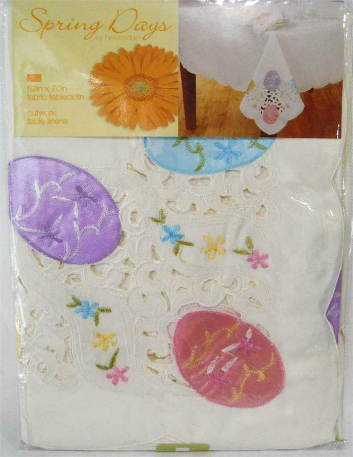 52 x 70 EASTER TABLECLOTH Satiny Colorful Spring EGGS Cutout Fabric Table Linen