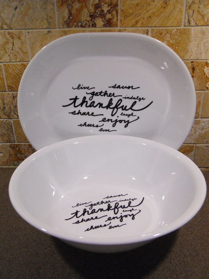 6-pc Corelle CELEBRATIONS THANKFUL 2 Qt Serving Bowl, Platter & Appetizer Plates