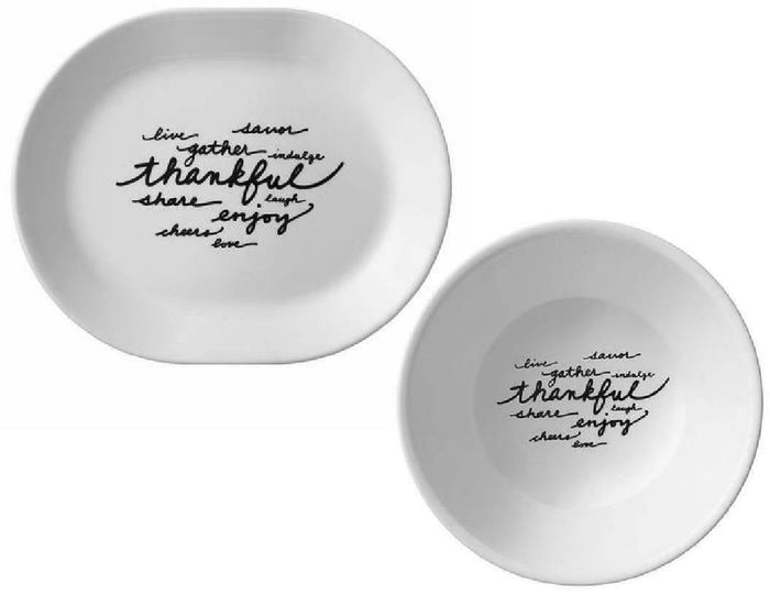 6-pc Corelle CELEBRATIONS THANKFUL 2 Qt Serving Bowl, Platter & Appetizer Plates