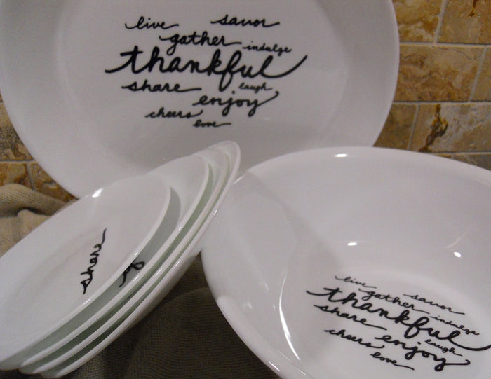 6-pc Corelle CELEBRATIONS THANKFUL 2 Qt Serving Bowl, Platter & Appetizer Plates