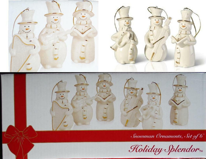 6-pc Mikasa SNOWMEN PORCELAIN ORNAMENTS 24k Gold HOLIDAY Musical Snow Carolers