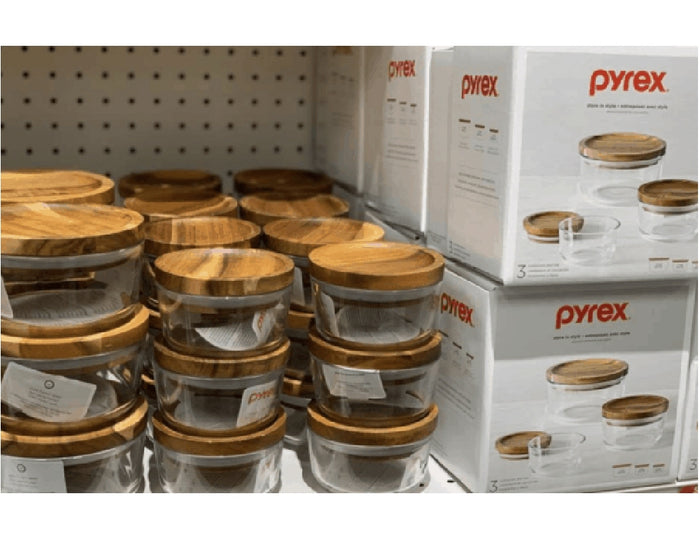 6-pc PYREX Glass Food Storage Container Set w/ WOODEN LIDS 1, 2, 4 Cup BOWLS Dry Goods, Crafts
