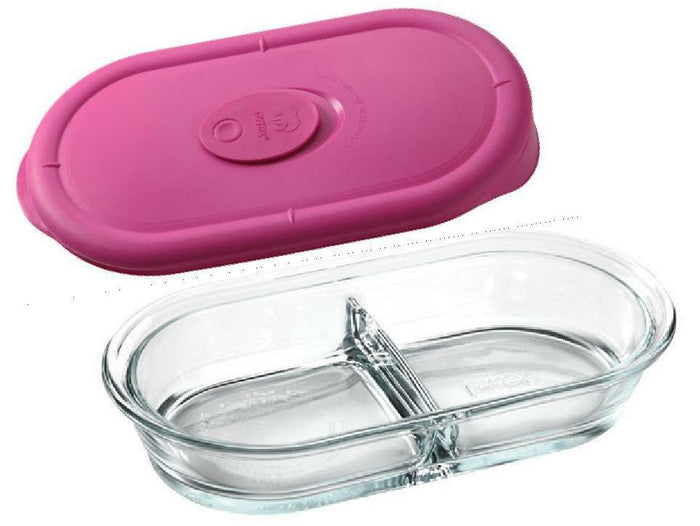 ❤️ 8300 / 8301 PYREX Storage 2 Cup DIVIDED Glass DISH w/ BERRY PINK or BLUE VENT Cover