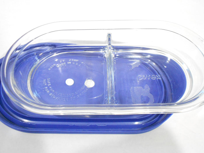 ❤️ 8300 / 8301 PYREX Storage 2 Cup DIVIDED Glass DISH w/ BERRY PINK or BLUE VENT Cover
