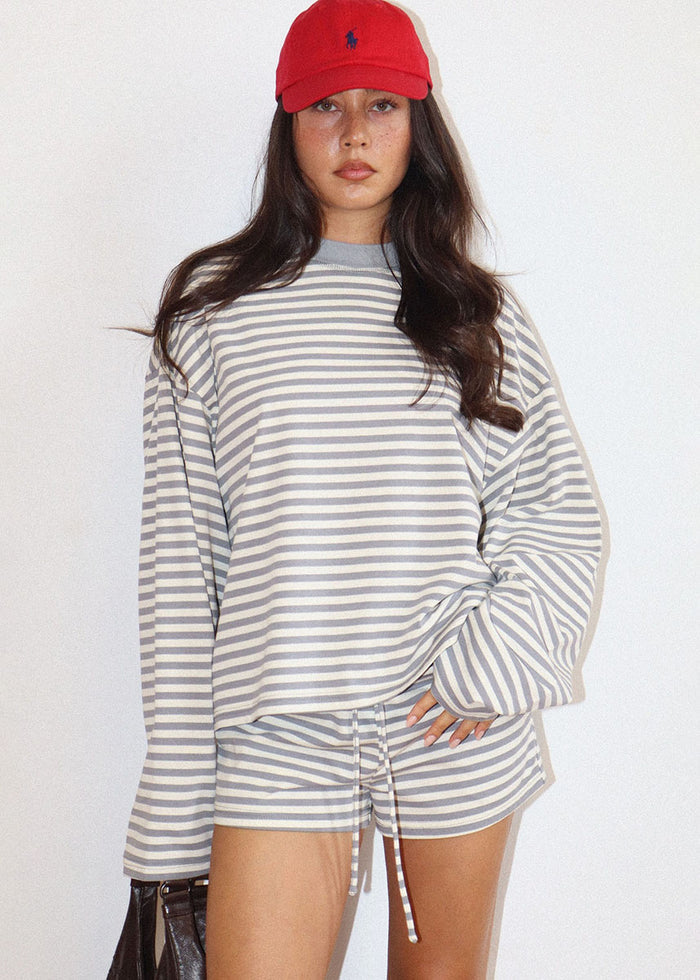 Ada Striped Lounge Shorts - Grey