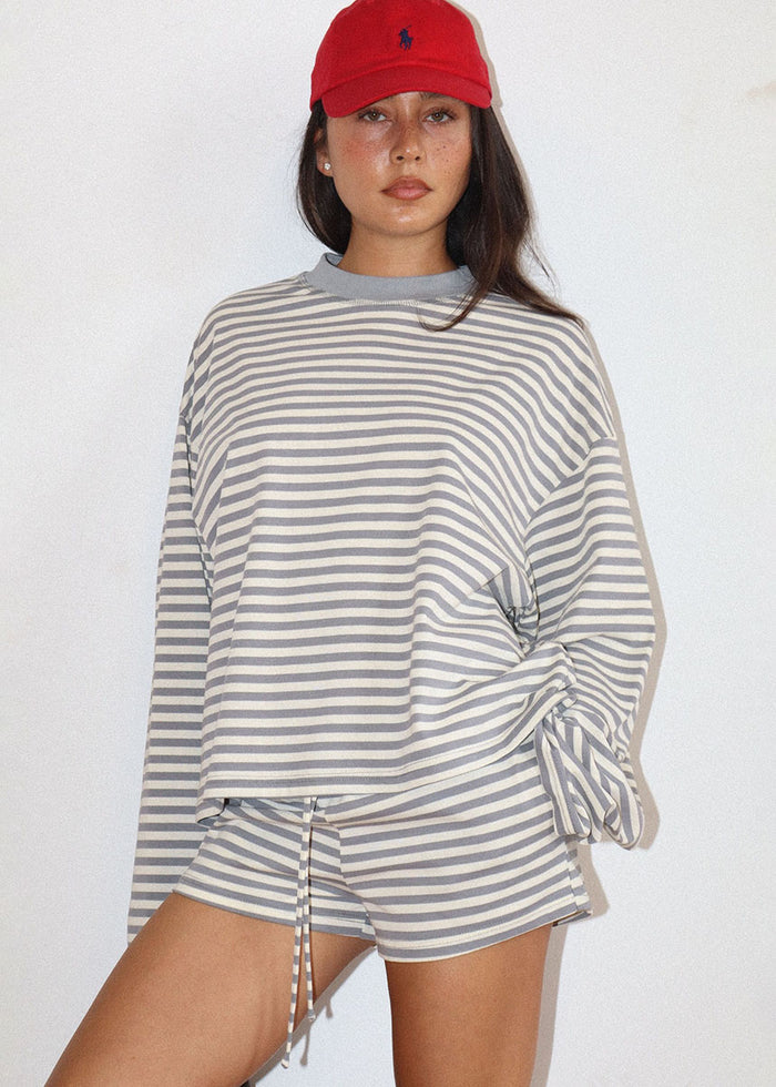 Ada Striped Lounge Shorts - Grey