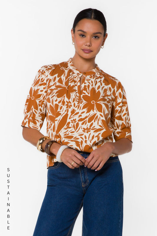 Almafi Cocoa Floral Top
