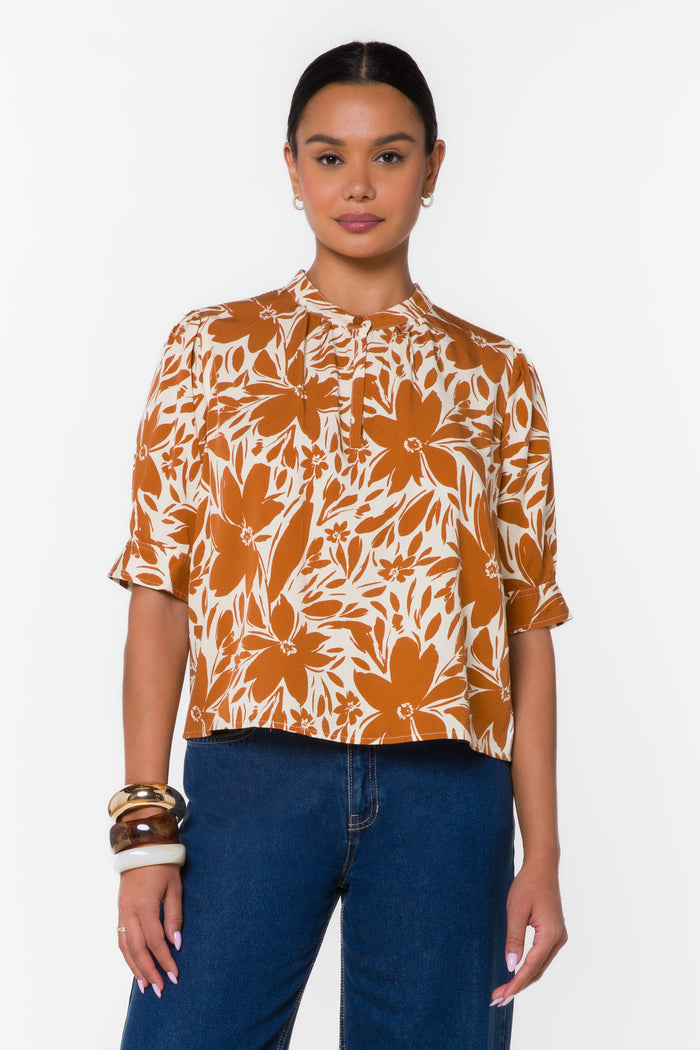 Almafi Cocoa Floral Top