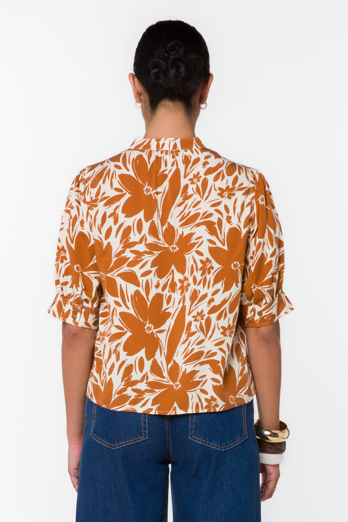 Almafi Cocoa Floral Top