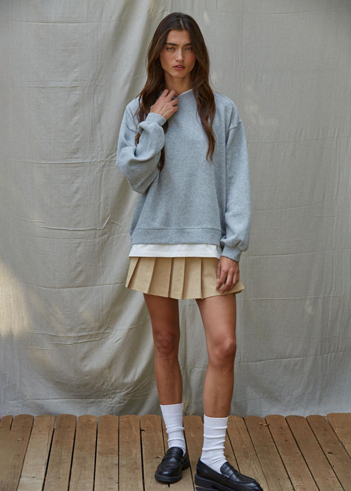 Always On Crew Twofer Pullover - Heather Grey