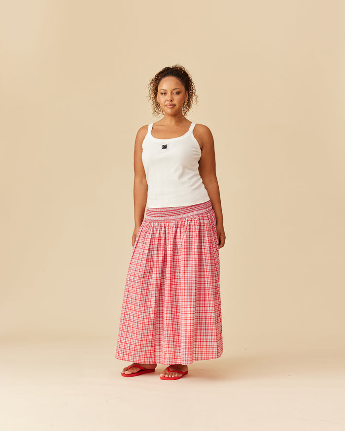 ANASTASIA SKIRT RED AQUA TARTAN