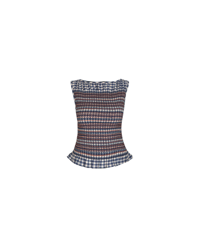 ANASTASIA TANK NAVY ORANGE TARTAN